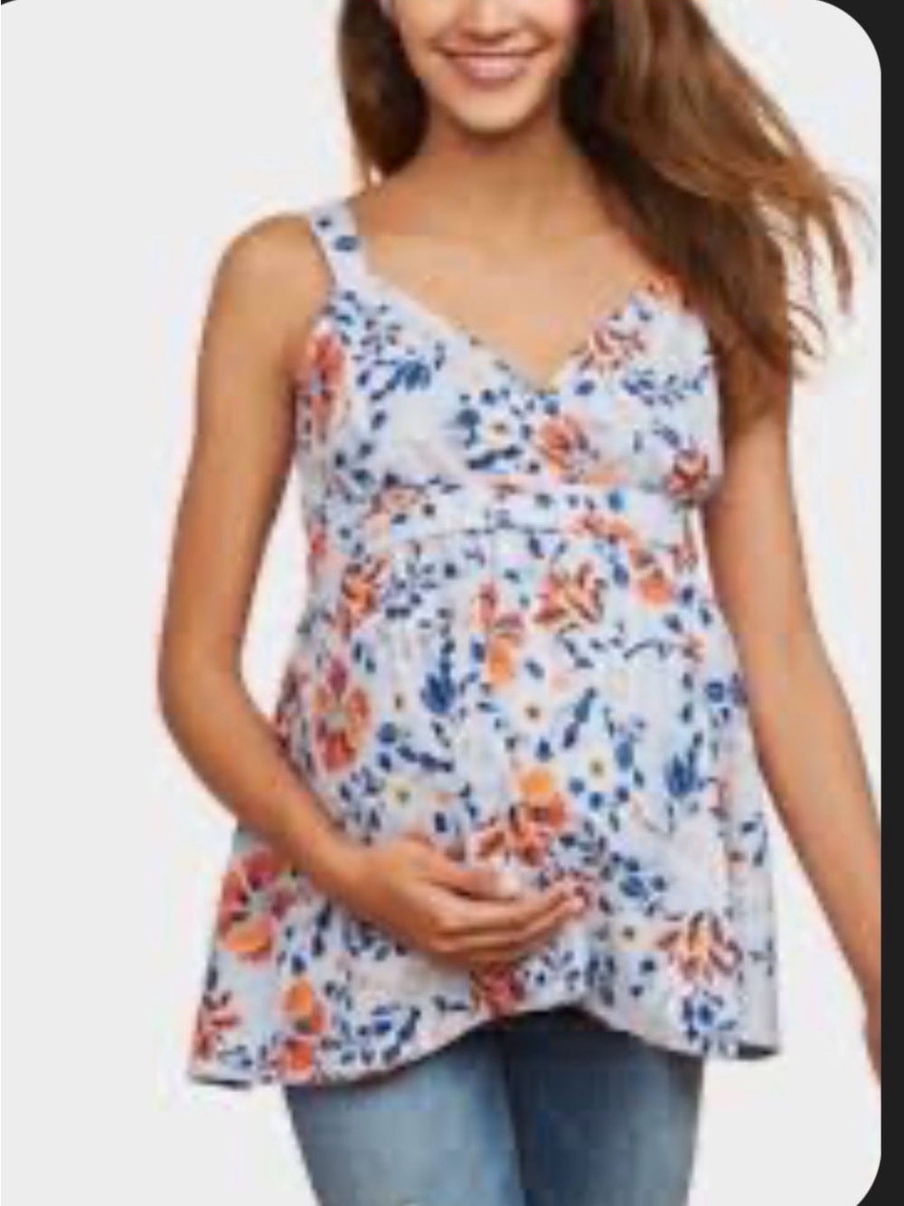 Motherhood Maternity Light Blue Floral V-Neck Maternity Tank